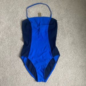 Color-Block Strapless One-Piece Swimsuit